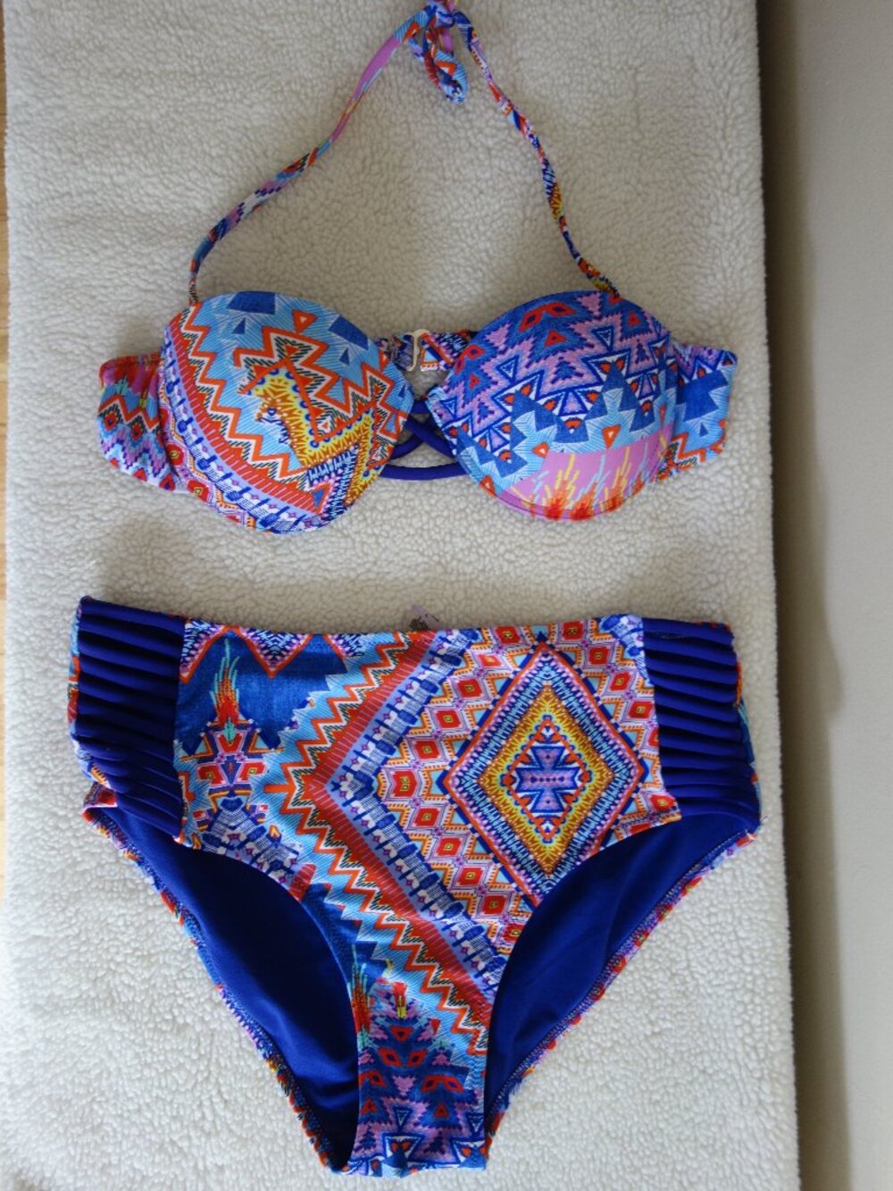 TINIBIKINI Colorful Tribal Print Cage Accents Bikini Swimsuit Set – Large